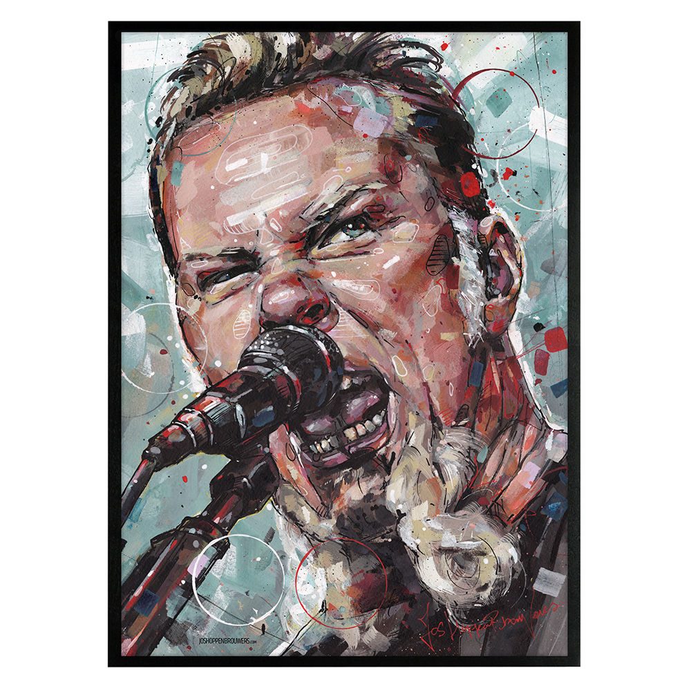 JAMES HETFIELD METTALICA WITH CHARCOAL SOFT PASTEL PAINT PRINT ON FRAMED CANVAS 