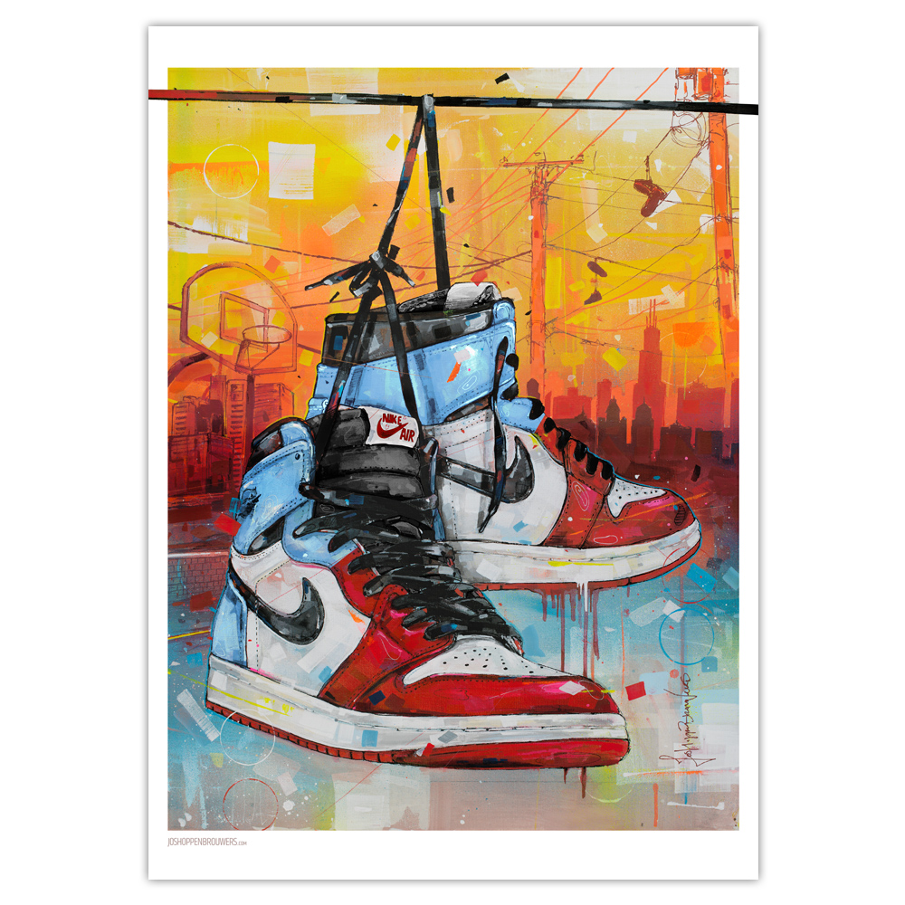 Nike air Jordan 1 High fearless 'unc Chicago' impression (50x70cm