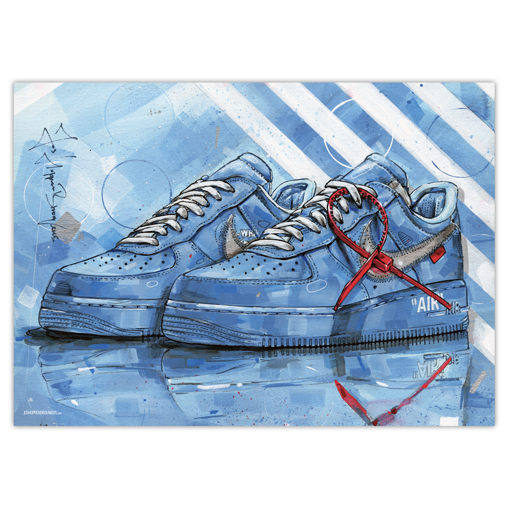 Advertisement Throat in front of Nike Air Force 1 Off-White University Blue print (70x50cm) – Jos  Hoppenbrouwers art